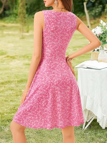 Image of OURIN Women's Spring Deep V Neck Sleeveless Floral Sundresses with Pockets Flowy Summer Dresses for Women