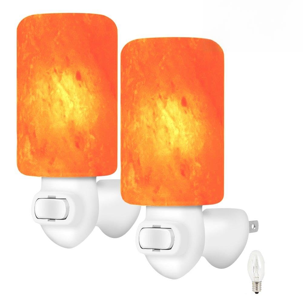 Himalayan Salt Lamp, Salt Lamp Night Light with 4 Bulbs,Himalayan Crystal Salt Light Hand Carved Salt Rock Lamp with UL-Approved Wall Plug for Air Purifying, Lighting and Decoration(2-Pack)