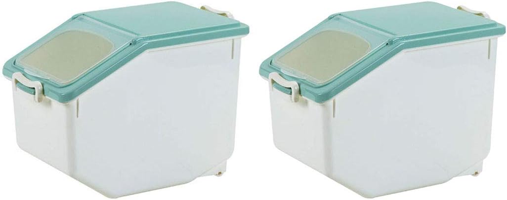 GODNECE 2Pcs Rice Storage Container 10KG, Rice Box Storage Flour Storage Container Large with Scoop (Light Green)