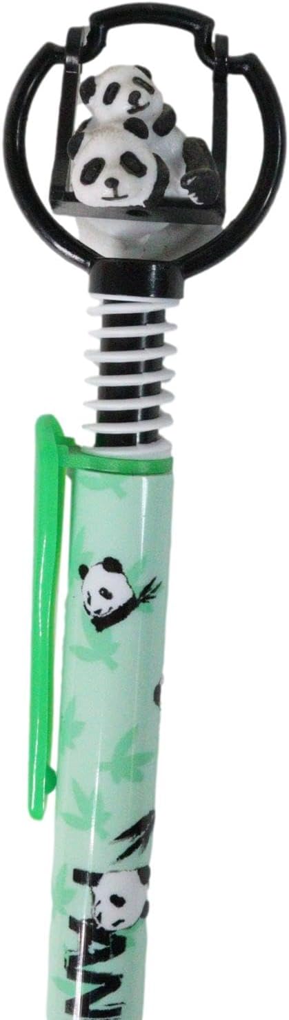 Ebros Gift Value Pack Animated Cuddling Giant Panda Bear Cubs On Swivel Swing Spring Thrust Device Top Green Ballpoint Ball Pens With Black Ink Novelty Giftware Pen Set Stationery School Supplies (24)