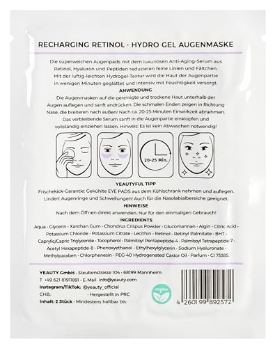 YEAUTY RECHARGING RETINOL EYE PADS - superweiche Augenpads mit Anti-Aging-Serum - reduziert feine Linien und Fältchen -glättet die Haut der Augenpartie - intensive Feuchtigkeit