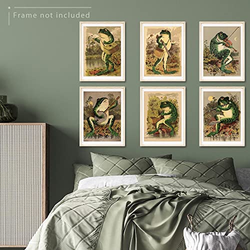 6 Piece Funny Bathroom Wall Art Banjo Frog Poster Canvas Painting Vintage Frog Illustration Aesthetic Pictures For Living Room Home Decoration (8X12In-6P,Unframed) #TOP2