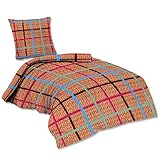 EXKLUSIV HEIMTEXTIL Flanell Bettwäsche 2 teilig SAM Reißverschluss Karo Marke 135 x 200 cm + 80 x 80 cm
