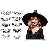 10 pièces Halloween farce maquillage tatouage temporaire bouche dents visage autocollant autocollant de tatouage étanche vent sombre maquillage drôle