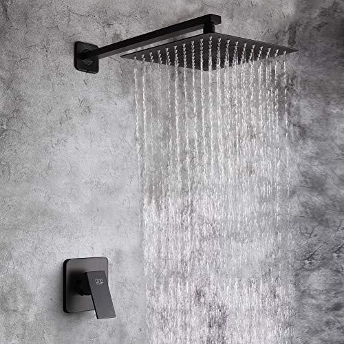 Pop Matte Black Shower Faucet Set With 10 Inch Shower Head And Handle Set, Bathroom Rain Shower System, Wall Mounted Single Function Mixer Shower Trim Kit With Rough-In Valve #TOP1