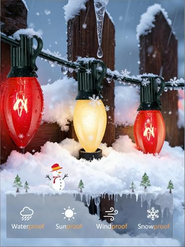 Image of C9 Red and White Christmas String Lights 25Ft C9 Outdoor Christmas Decorations Lights with 26 Red Frosted White Bulbs, Vintage Christmas Light Waterproof for Patio Roofline Party Holiday Garden