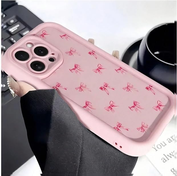 Image of COVERLY Bow Pattern Back Case Cover for iPhone 12 Pro | Hot Ribbon Bow Cute Design | Camera Lens Protection | Soft TPU Silicone Fashion Aesthetic Printed Cover for Girls & Women (Pink, Shockproof)