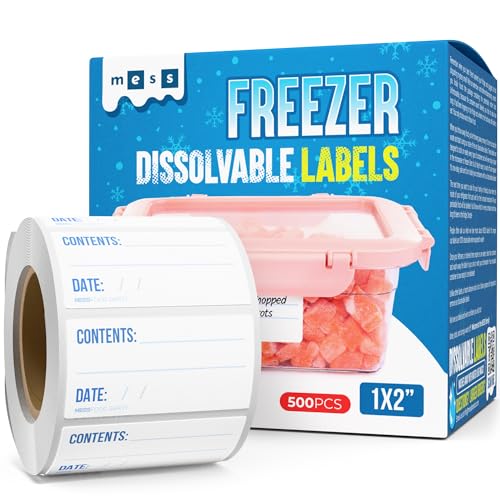 Comparison: Best Labels For Freezer Containers 10 MESS Dissolvable Freezer Labels – 500-Pack – Removable Labels for Containers, Blank Food Storage Stickers, 1x2 in, Bottles, Jars & Freezer Use