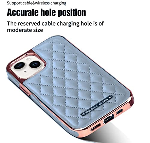 Image of PULOKA iPhone 13 Leather Cover Electroplated Back Case Royal Diamond Specially Designed Cover for Apple iPhone 13 6.1 inchinch - Sierra Blue