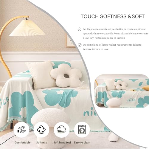 Housse de canapé en chenille douce bleu jeté de lit luxe réversible - 7