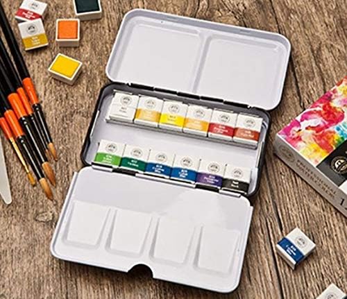 Miniatura 6 de Mungyo Juego de colores de agua profesionales de tamaño medio sartén en caja de hojalatapaleta de mezcla integral en la tapa (12 colores)