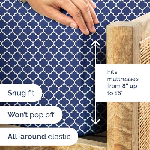 Geometric Bed Sheets - 1 Flat & 1 Fitted Sheet & 2 Pillowcases w/ Deep Pockets – Wrinkle & Fade Free- Ultra-Soft, Breathable and Cooling - Luxury Moroccan Bed Set – Queen Size - Quatrefoil - Thumbnail 4