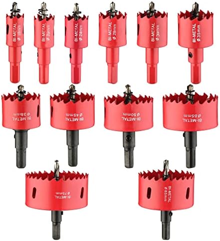 12PCS Bi-Metal Carbide Hole Saw Kit with Drill Bits for Thin Metal and Wood,Cutting Diameter 45/64'' to 2-15/16'',for Gerneral Purpose