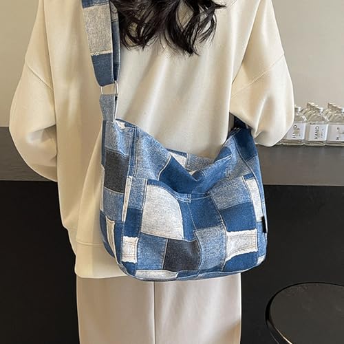 Slouchy Shoulder Bag Large Alt Denim Patchwork Shoulder Bags Casual Slouchy Hobo Tote Purse Y2K Vintage Crossbody Jean Bag2