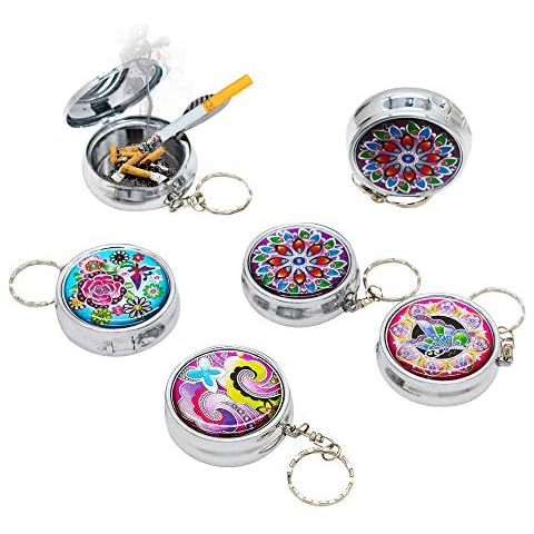 LZYMSZ 6Packs Portable Pocket Ashtray, Stainless Steel Circular Ashtray, Key Chain with Cigarette Snuffer, Modern Ash Holder for Outdoor Use Cover