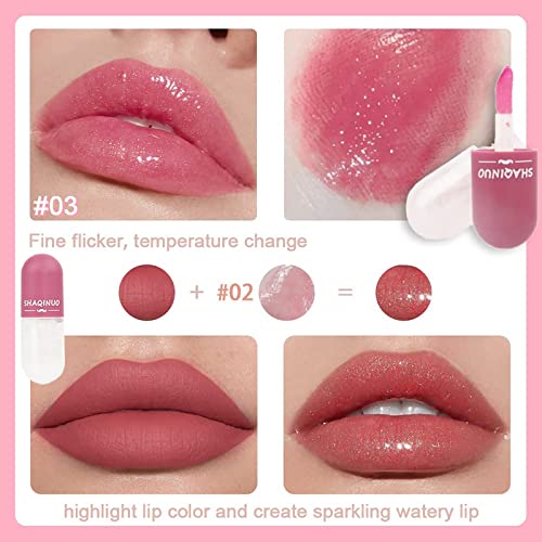 Cattle Come 3 Pcs Color Changing Lip Gloss Oil Tinted, Natural Lip Oil Lipstick , High-Shine Clear Temperature Change Lip Stain Balm, Longlasting Lips Will Not Dry Out- Vitamin E #TOP3
