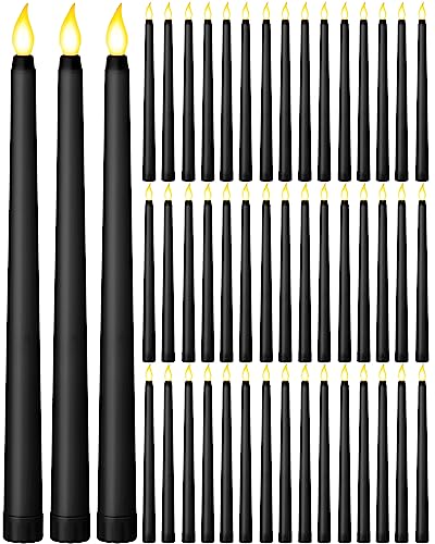 Funtery 48 Pcs Flameless LED Taper Candles Battery Operated Candles Bulk Realistic LED Candlesticks Flickering for Wedding Church Graduation Party Home Decor(Black,Classic Style)