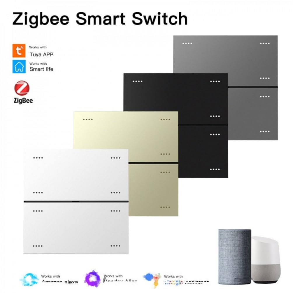 Tuya Zigbee Interruptor Inteligente de 8 teclas Interruptor de Sincronización de 10A Control Inteligente por Voz para el Hogar funciona con Gateway AC110-220V 300W (Black)