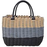 PAMINGONO Cesta Tejida a Mano Multifuncional de Plástico Resistente, Tamaño Mediano en Colores Marrón, Gris y Beige, Organizador para Hogar y Sala de Estar, Cesta Multiusos
