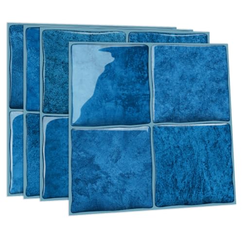 MIQIDUO 4 Sheets Ocean Blue 6"x6" Peel and Stick Subway Tile Backsplash