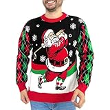 Santa Golf Ugly Christmas Sweater, Snug Fit Breathable Crewneck, Mens Golf Sports Ugly Christmas Sweater For Holiday