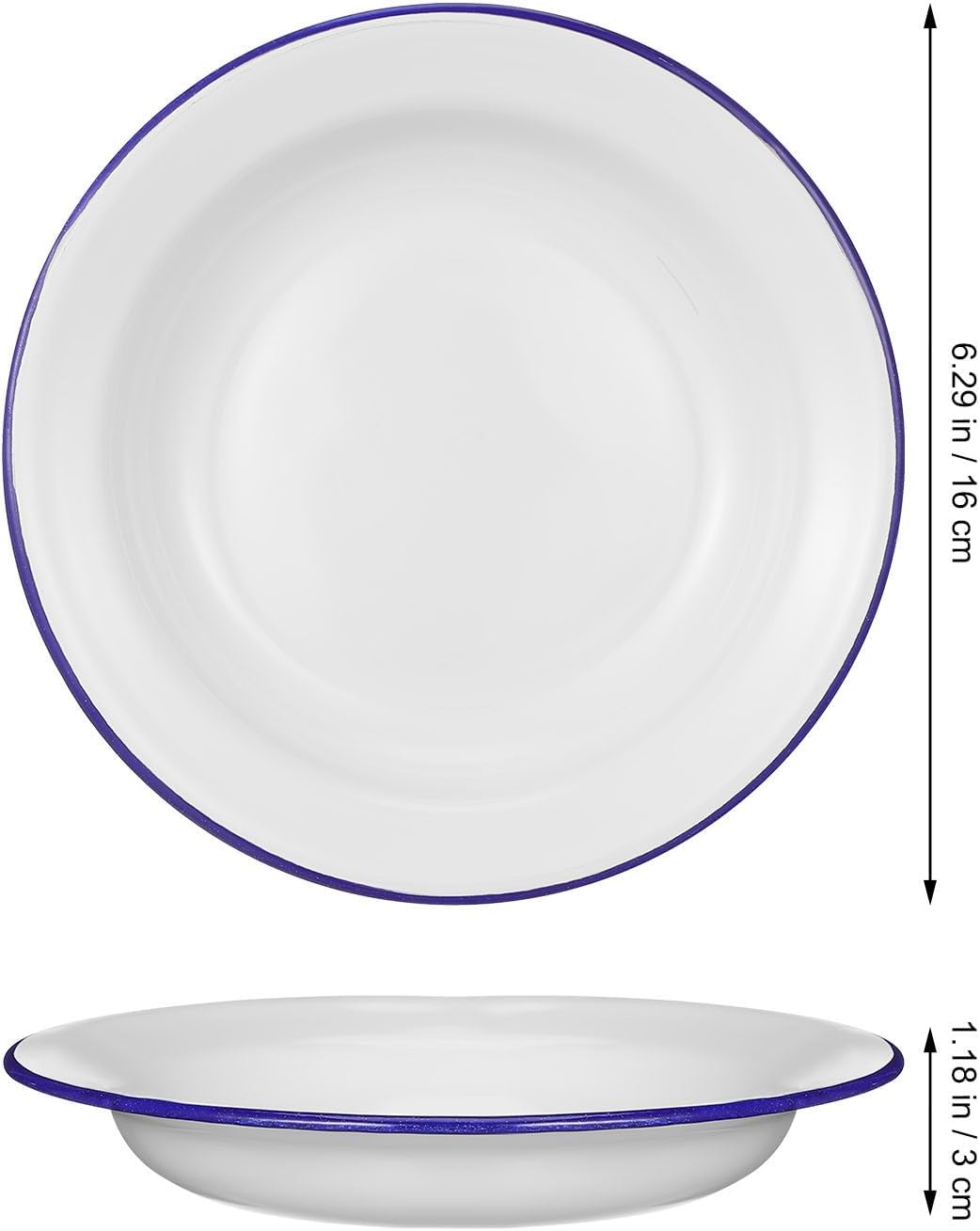 Enamel Plates, Decorative Enamel Plates, Round Shallow Bowls Blue Rim for Serving Fruits, Nuts, Outdoor, Camping, Picnic, BBQ