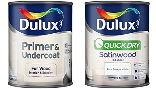 Dulux Quick Dry Satinwood Pure Brilliant white (Paint Pack Deal) for Wood & Metal 1.5L. (Water Based Paint)