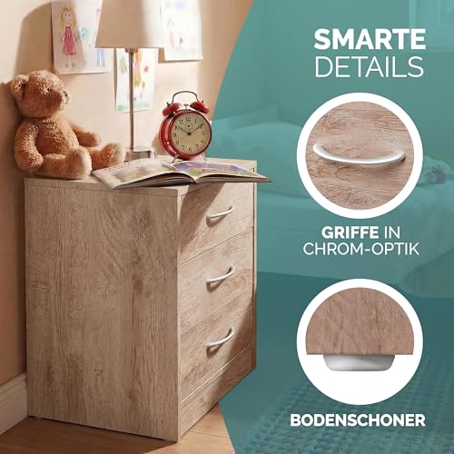 CASARIA 2X Nachttisch mit 3 Schubladen Holz Eiche – Ansicht 6