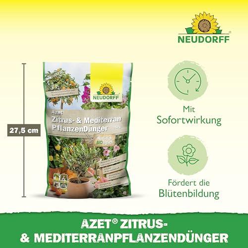 Neudorff Azet Zitrus- & MediterranpflanzenDünger – Bio Langzeitdünger mit Mykorrhiza fördert aromatische Früchte wie Zitronen, Orangen und Oliven, 750 g