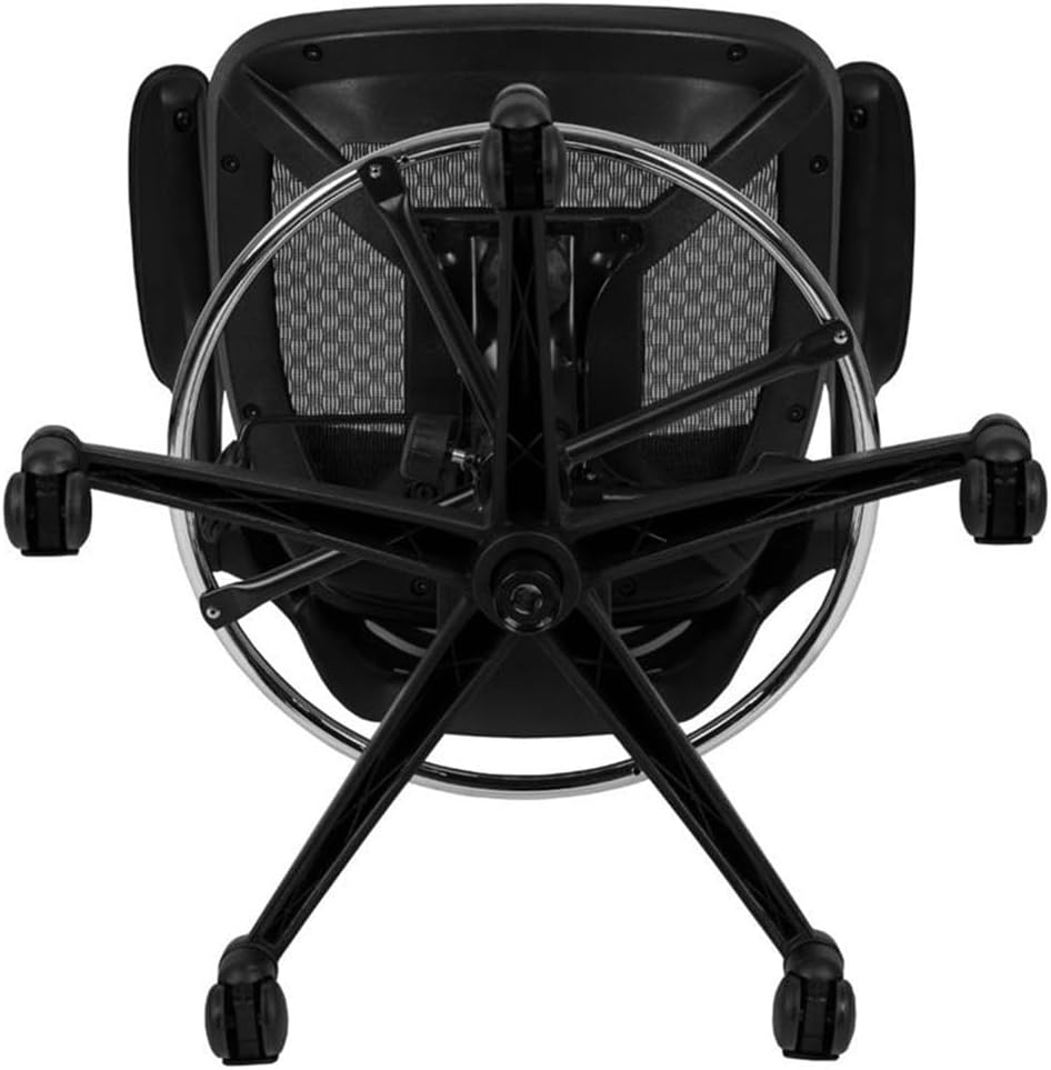 BOWERY HILL Mid-Back Mesh Drafting Stool, Adjustable Height 24.5-32 in, Black Finish, Flip-Up Arms, Lumbar Support, Chrome Foot Ring, Swivel Seat, Comfortable Chair for Offices or Creative Workspaces