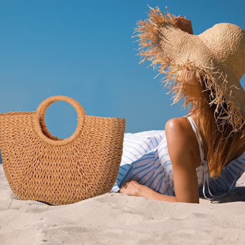 Image of Frienda Straw Tote Bag Summer Beach Bag Handmade Straw Rattan Woven Handbag for Women Travel