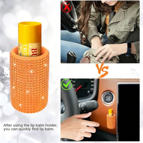 Image of Upright Car Chapstick Holder, Bling Insulating Lip Balm Holder,Rhinestone Car Accessories for Women Interior ,Suitable for Most Vehicles. (Orange)