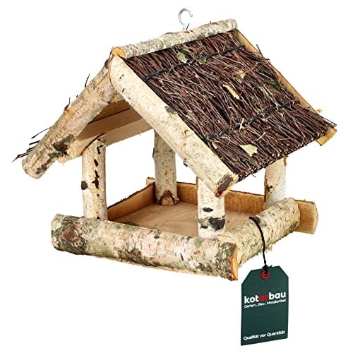 KOTARBAU® Mangeoire à Oiseaux en Bois à Suspendre – Bouleau Marron 25,5 x 25,5 x 23,5 cm – Distributeur de Nourriture Résistant aux Intempéries