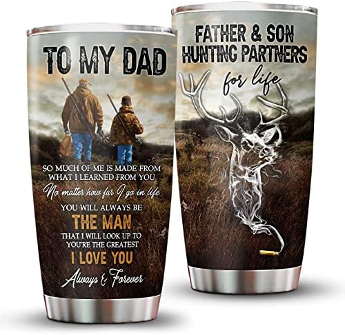 34HD Gifts for Dad from Son, Hunting Deer Tumbler with Lid 20 oz, Father & Son Hunting Partners for Life, Camo Tumbler, Deer Coffee Mug, Dad Birthday Gifts
