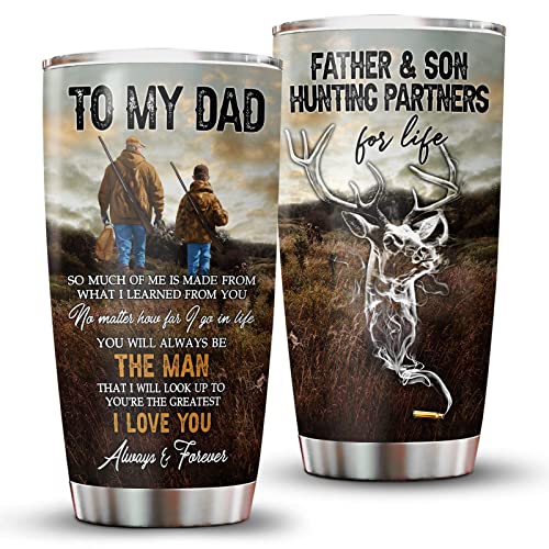 34Hd Gifts For Dad From Son, Hunting Deer Tumbler With Lid 20 Oz, Father & Son Hunting Partners For Life, Camo Tumbler, Deer Coffee Mug, Dad Birthday Gifts #TOP2