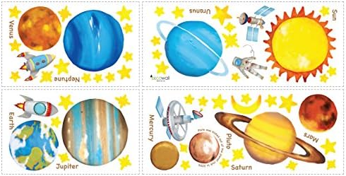 DECOWALL DW-1307 Planets in The Space Kids Wall Stickers Decals Peel and Stick Removable for Nursery Bedroom Living Room Art murals Decorations