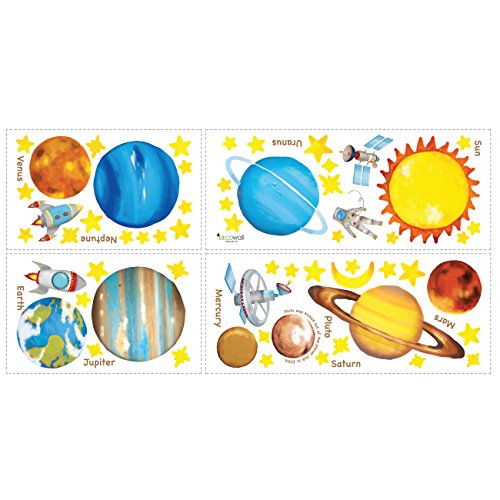 Decowall DW-1307 Planets in The Space Kids Wall Decals Wall Stickers Peel and Stick Removable Wall Stickers for Kids Nursery Bedroom Living Room