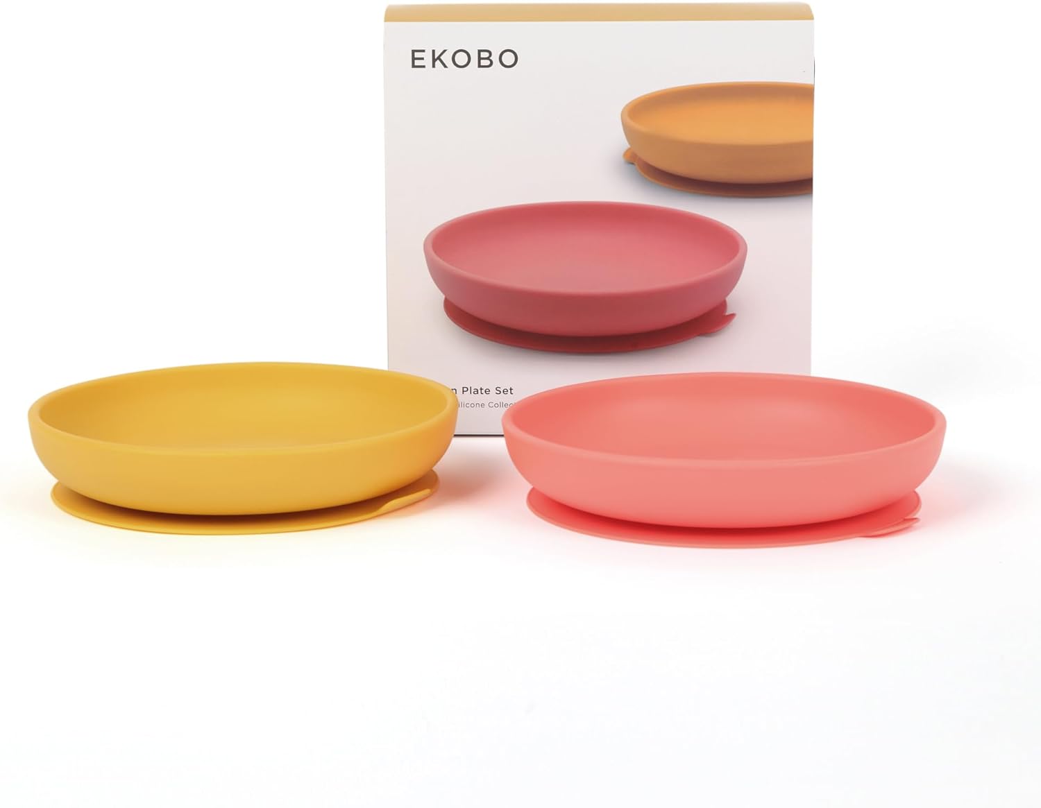 EKOBO Silicone Baby Plates with Suction Set, 2 Suction plates for Toddlers and Babys in Cloud & Storm, High-Rim, Eco Food-Grade Silicone, Microwave Oven Freezer Safe, Reusable, Dishwasher Safe