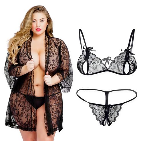 Image of Exotic Bra Panty Set with Matching Shrug | Stylish Bridal Wear |Women's Sexy Lingerie Set with Robe | Honeymoon & Bridal Special Nightwear | 1-Piece Nightdress | Transparent Nighty for Women