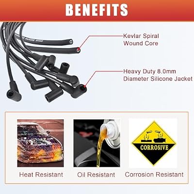 RLP HEI Universal Spark Plug Wire Set 8mm with Black Silicone Jacket and 90 Degree Boots Replaces MSD 5553