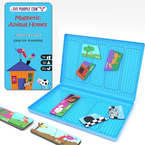 Image of The Purple Cow - Magnetic Travel to Go Animal Homes - Matching Game, Multicolor