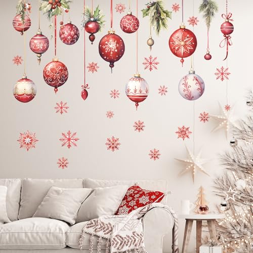 Vinilos decorativos Merry Christmas con copos y piñas miniatura 1