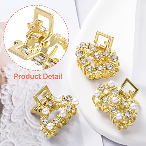 8 pcs mini pinzas de pelo con perla y cristal doradas miniatura 4