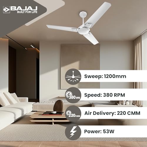 Image of Bajaj Endure Series Juana 1200MM Ceiling Fan | Star Rated Ceiling Fans For Home | High Speed Fan | 5 Years Warranty 【Base White】