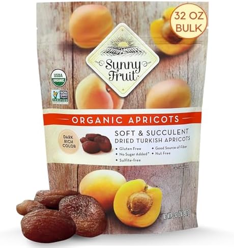 Sunny Fruit Soft Organic Turkish Dried Apricots, 2 Pound Bulk Bag | Healthy, Sweet Snack | ORGANIC, NON-GMO, VEGAN, HALAL, KOSHER, NO PRESERVATIVES, NO SUGAR ADDED