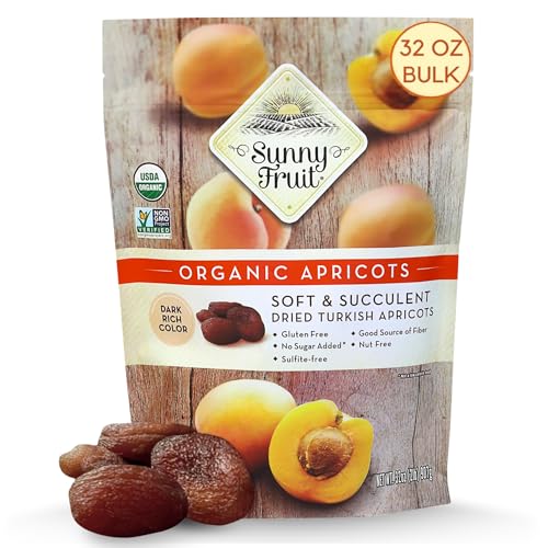 Sunny Fruit Soft Organic Turkish Dried Apricots, 2 Pound Bulk Bag | No Preservatives, No Sugar Added, No Sulfides | Healthy, Naturally Sweet Snack | ORGANIC, NON-GMO, VEGAN, HALAL, KOSHER