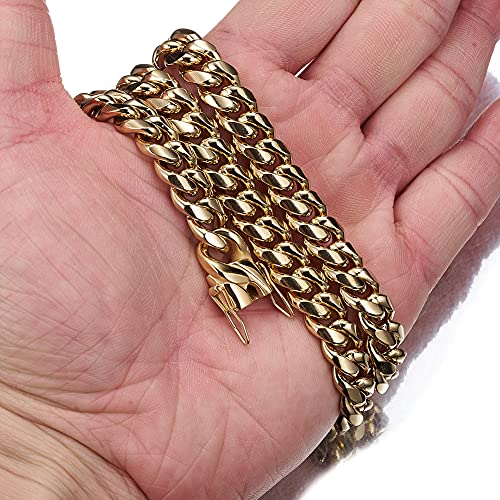 Putouzip Miami Cuban Link Chain Set For Men 18K Gold Plated Stainless Steel 10Mm Curb Bracelet Necklace Diamond Chains(10Mm Gold Lock Set, 24Inch) #TOP3
