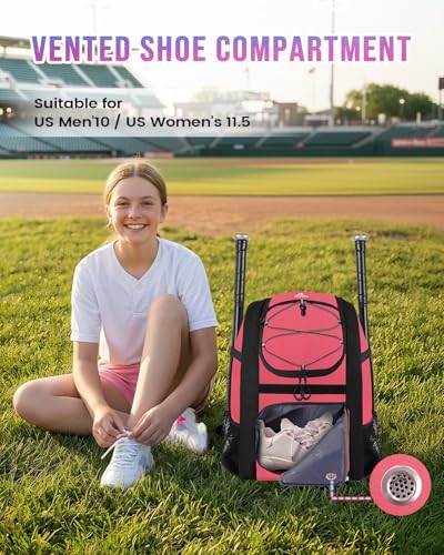 Image of MATEIN Softball Bag, Lightweight Baseball Backpack with Shoe Compartment, Baseball Bag with Fence Hook for TBall Bat & Equipment, Softball Gifts Catchers Backpack for Women Fit Catcher's Mitt, Helmet