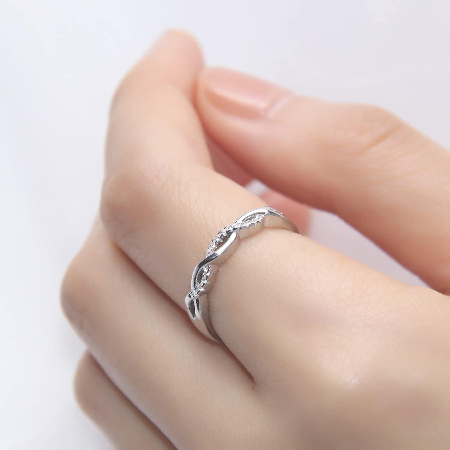 Meissa 925 Sterling Silver Ring for Women Cubic Zirconia Promise Wedding Bands Handmade Thumb Finger Ring Dainty Pinky Ring Size Adjustable