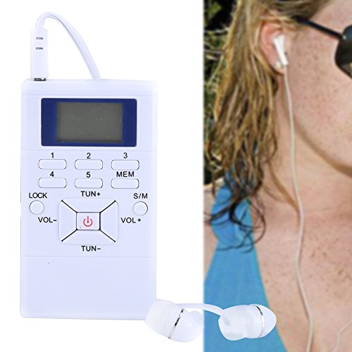 ciciglow Mini Radio FM, Radio Portátil Tamaño de Bolsillo Radio Personal Digital con Función de Memoria Radio de Mano para Ducha Cocina con Auriculares, Admite Batería Reemplazable (AAA)(Blanco) - imagen 2